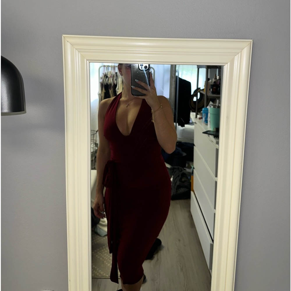 Maroon Midi Halter Dress